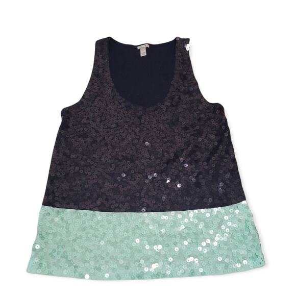 J Crew Navy Blue & Green Color Block Sequin Tank Top Shirt - Size Extra Small - Picture 1 of 5